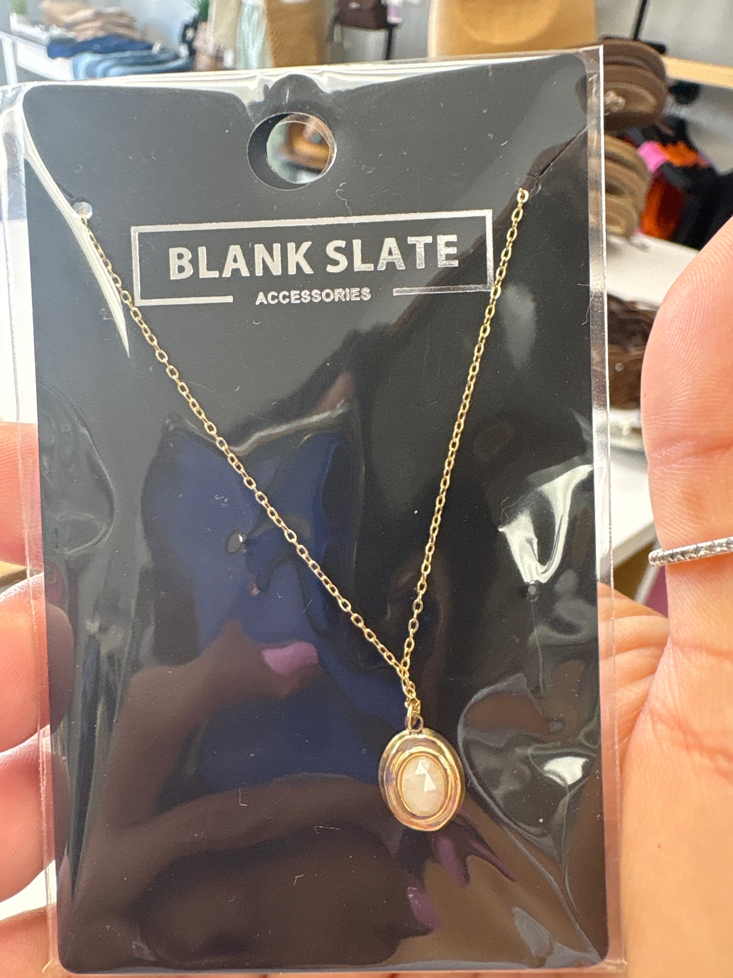 S. Steel oval stone necklace