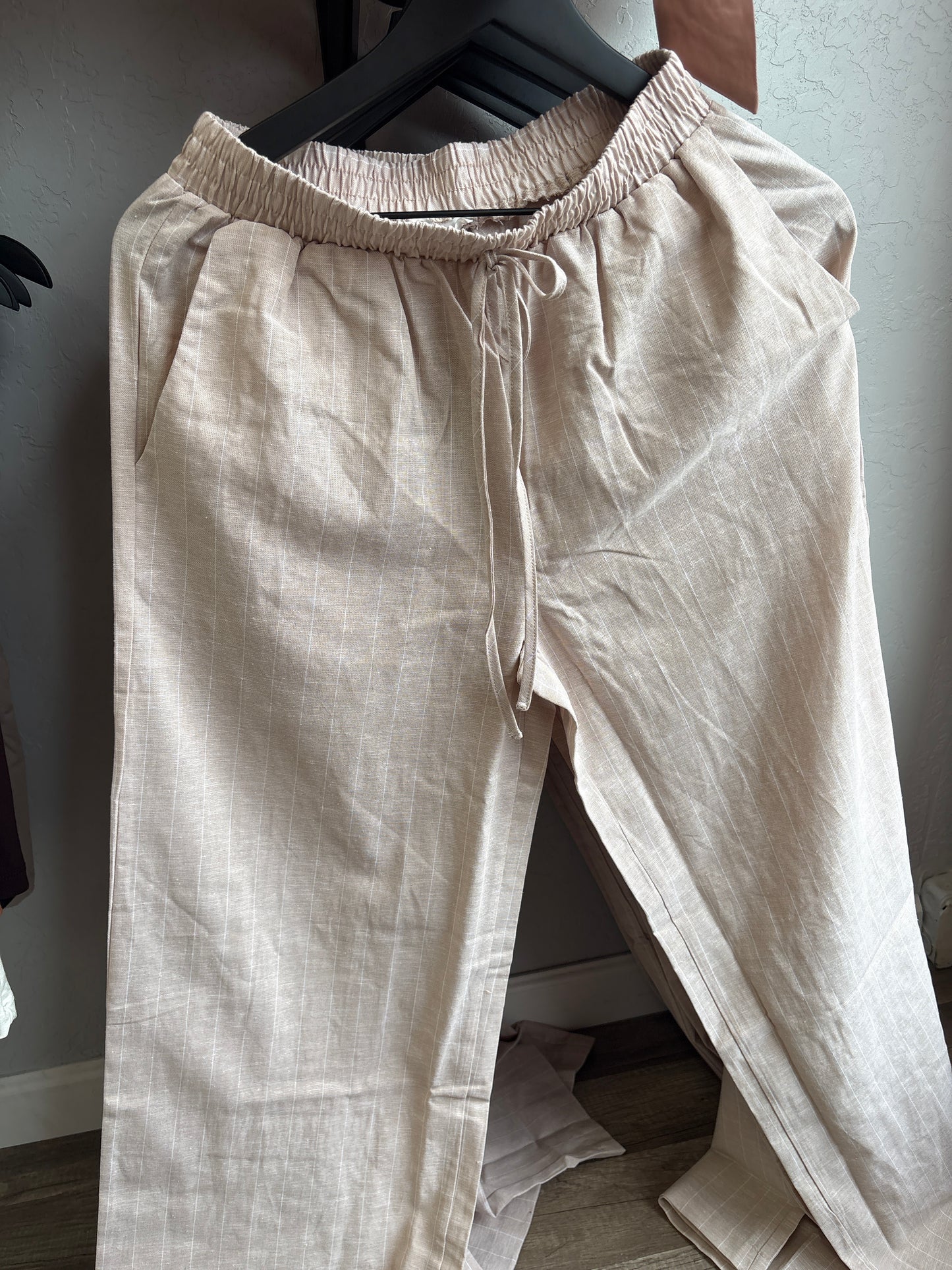 STRIPE LINEN BEIGE PANTS