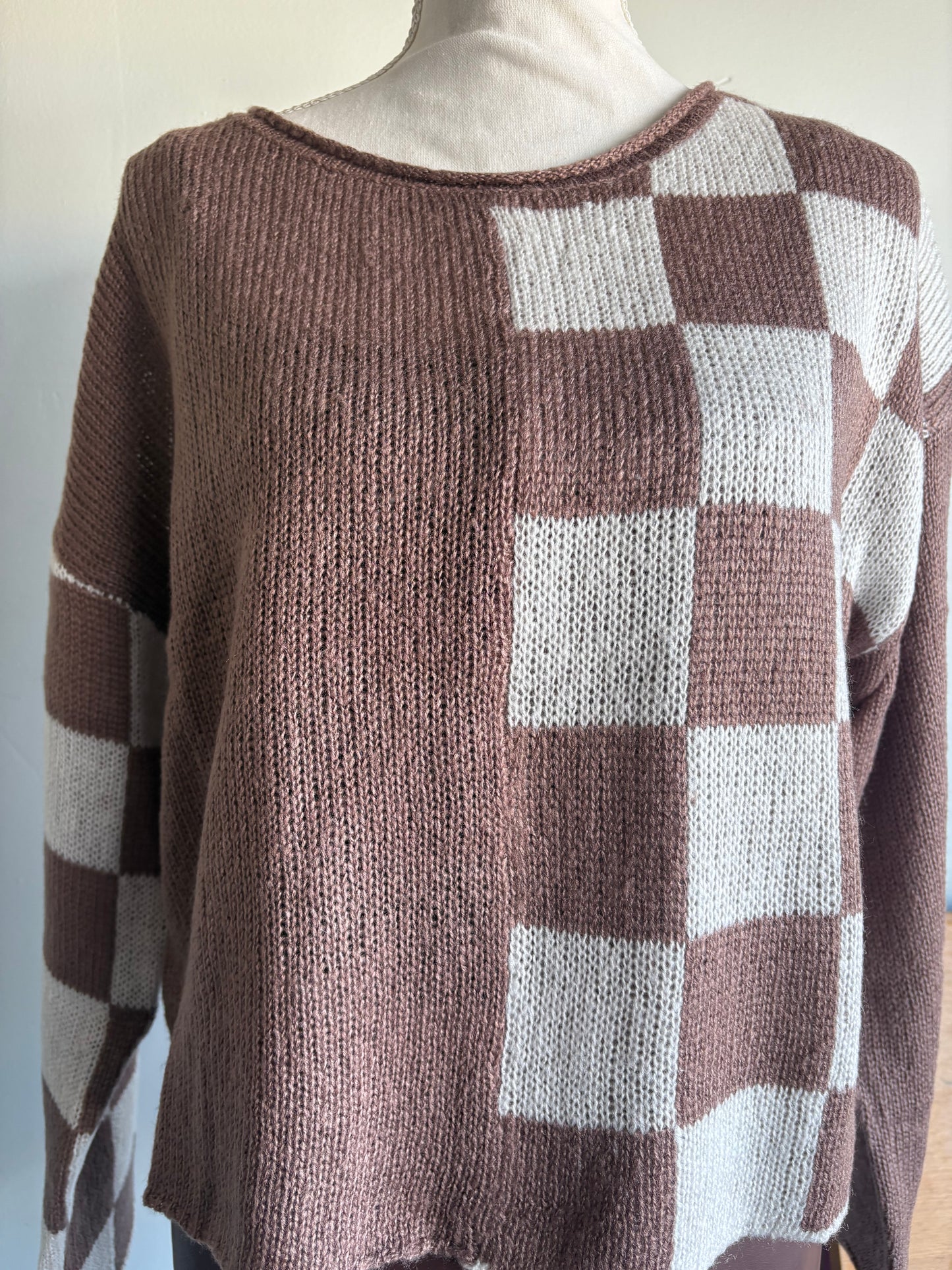 Color block checkered knit