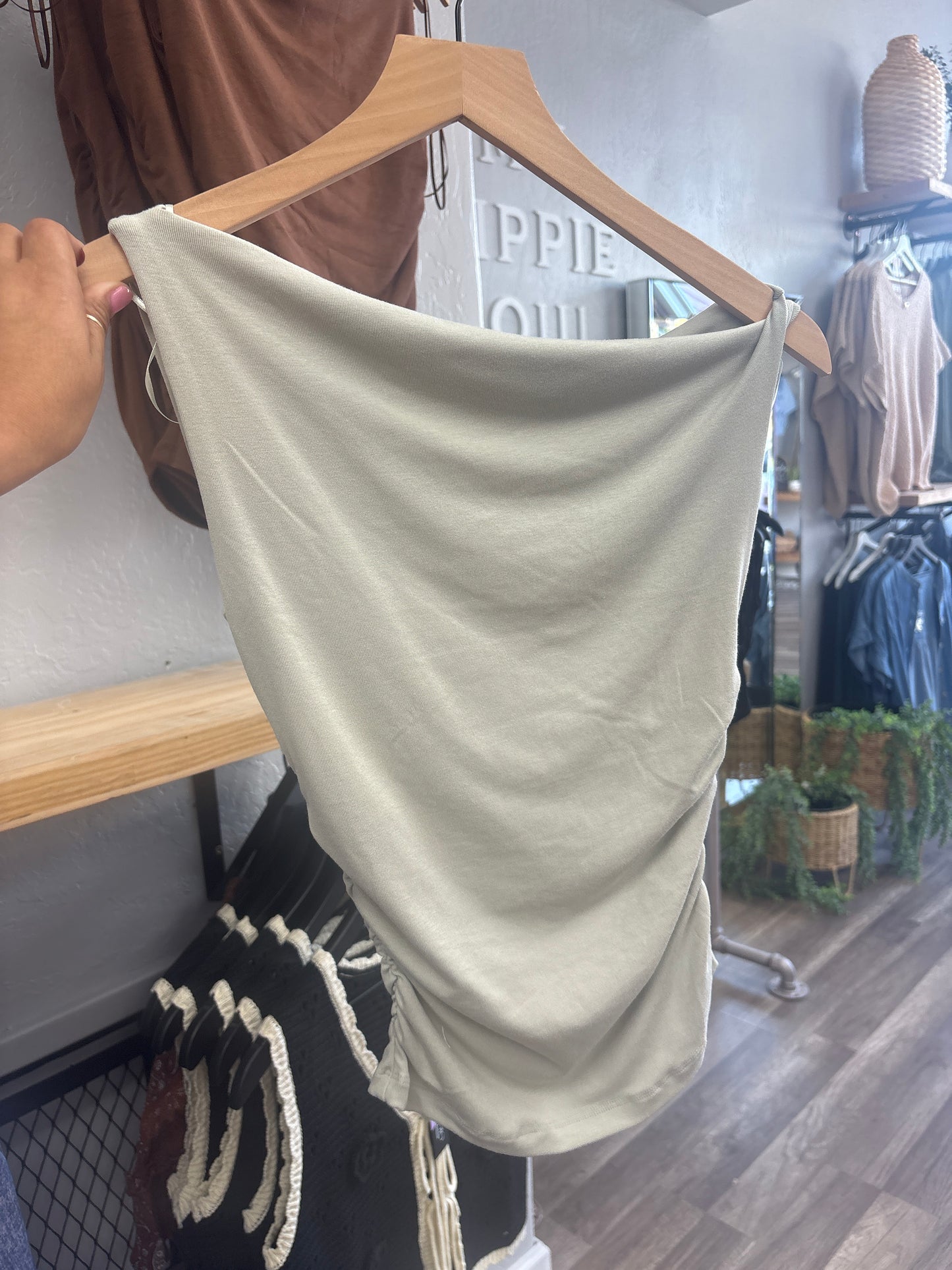 L. Olive asymmetrical top 