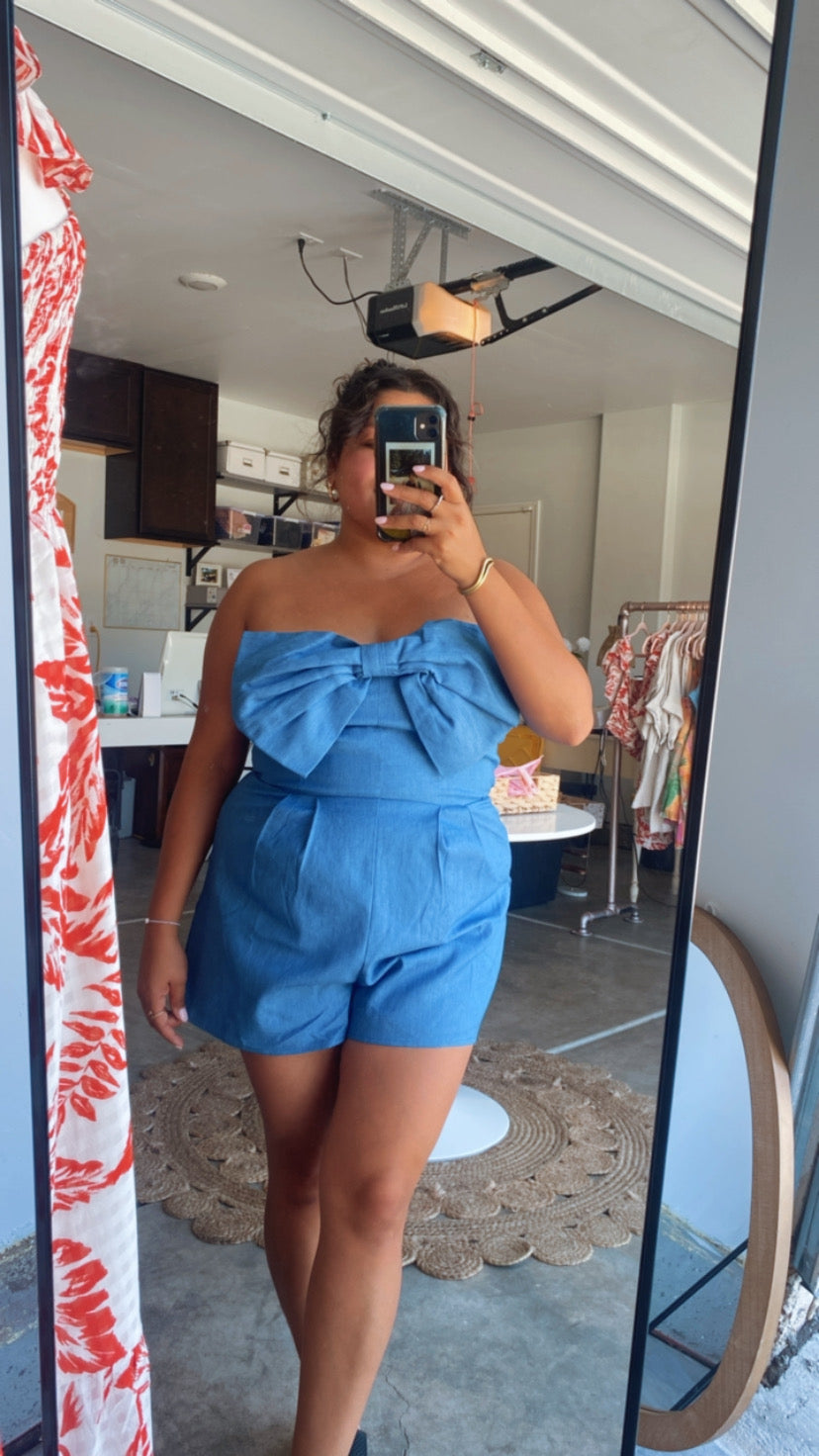 Denim bow romper