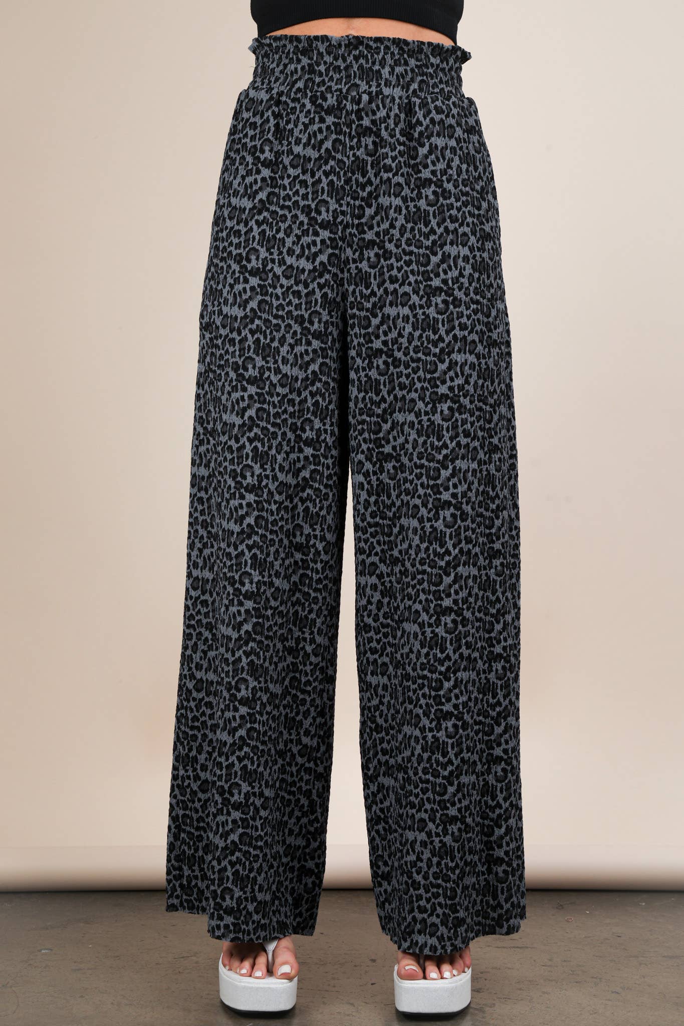Leopard Print Wide Leg Pleated Pants
