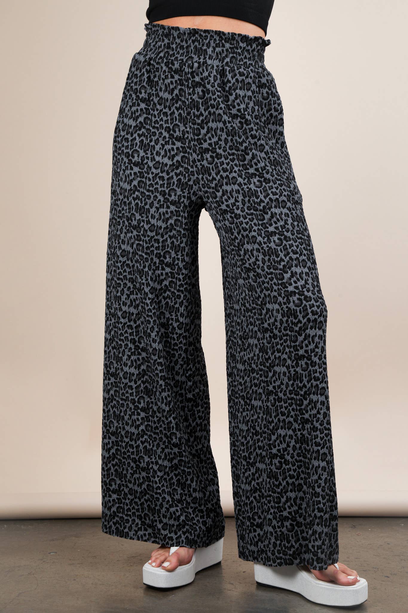Leopard Print Wide Leg Pleated Pants