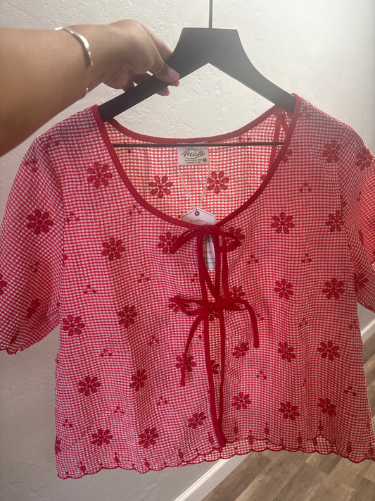 Red floral top