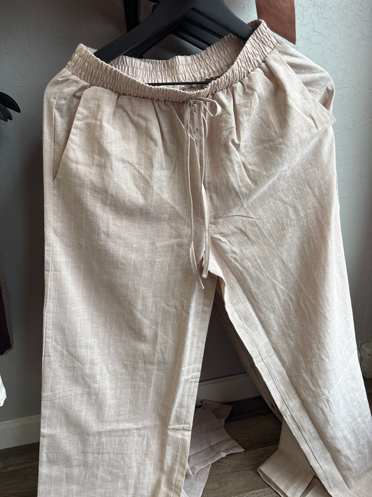 STRIPE LINEN BEIGE PANTS
