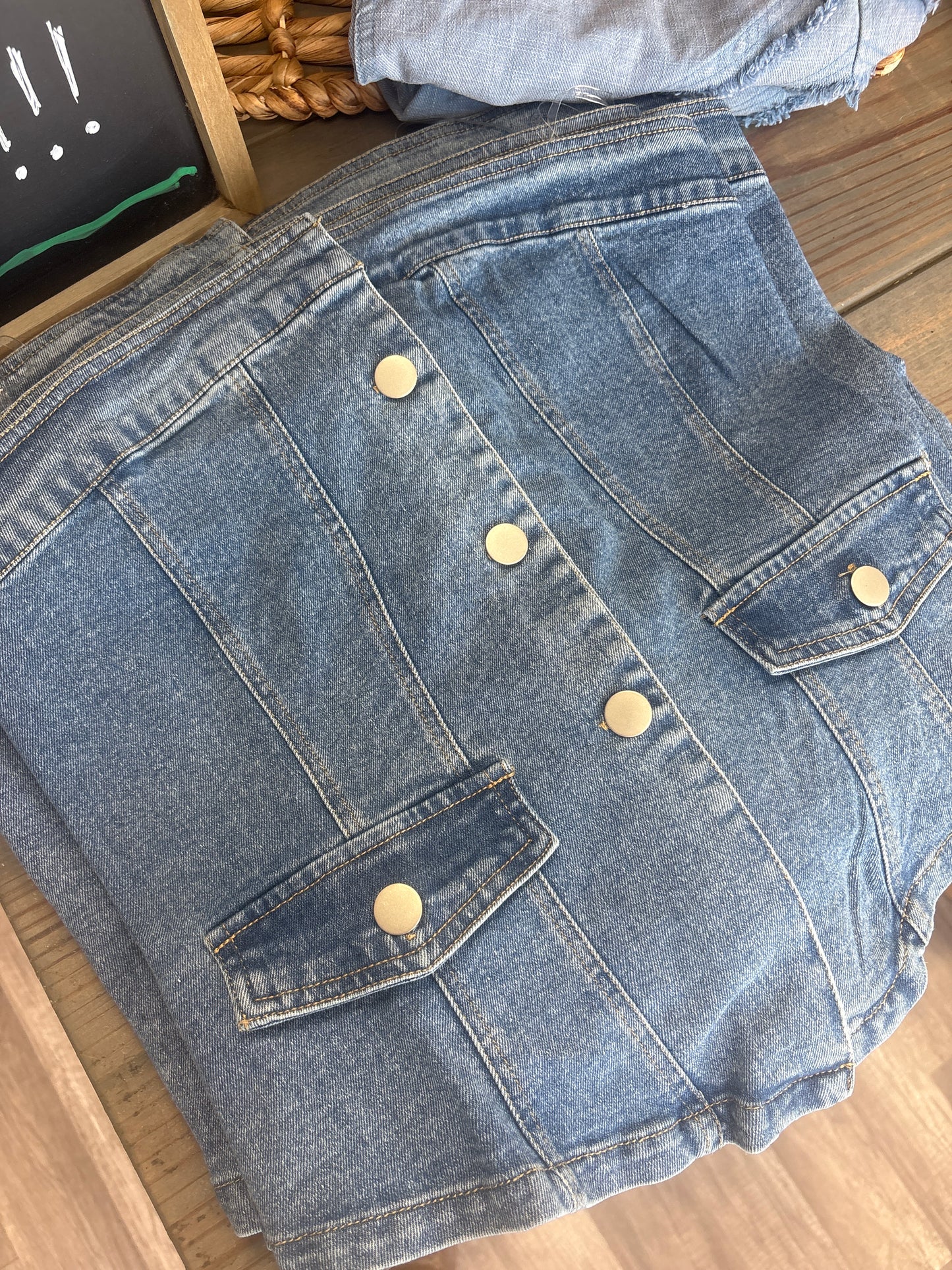 L. Denim strapless top