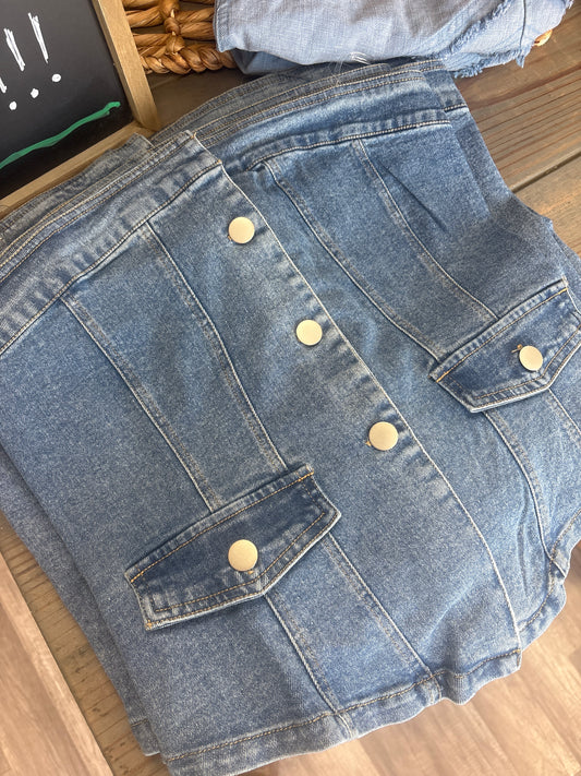 L. Denim strapless top