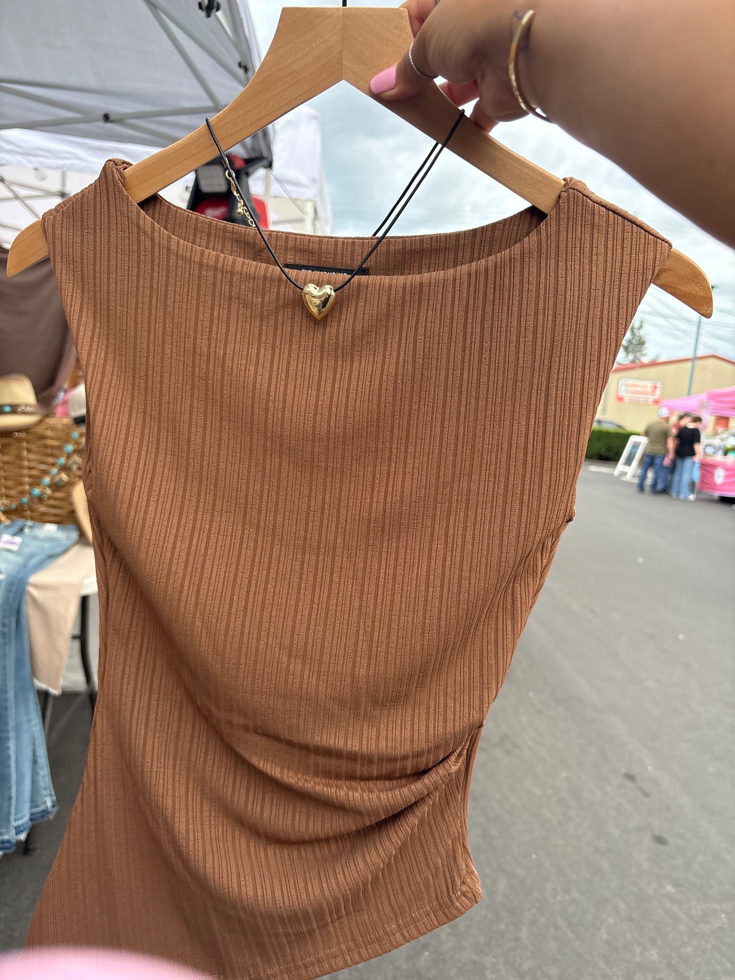 Brown boat neck top