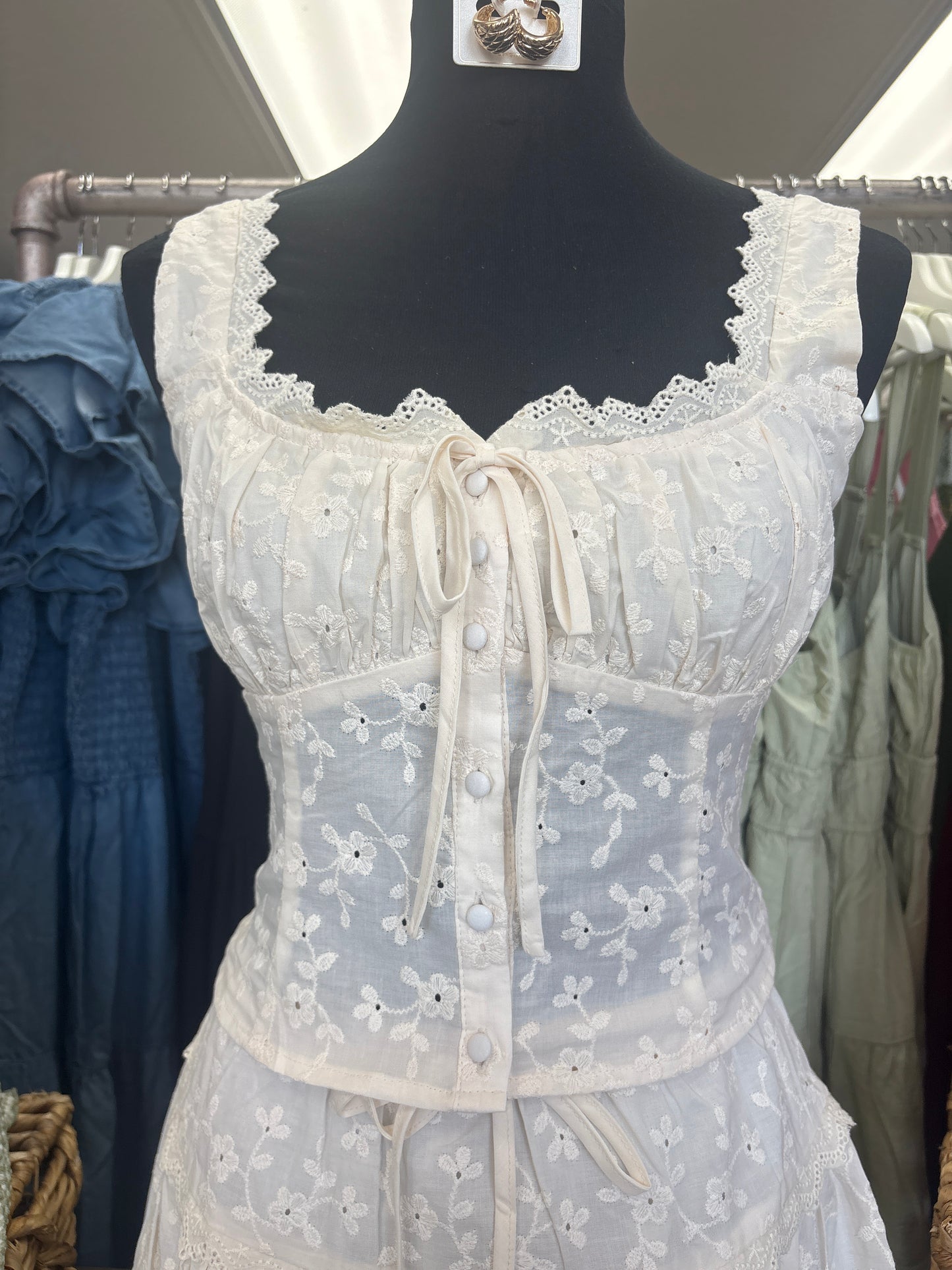 Lace button down top