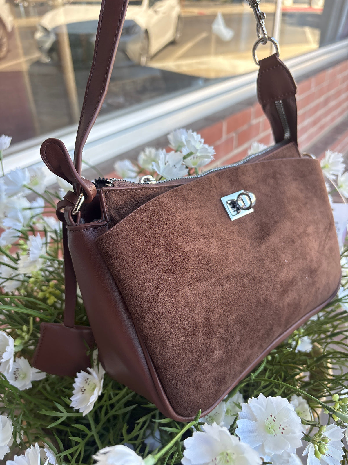 Suede shoulder bag