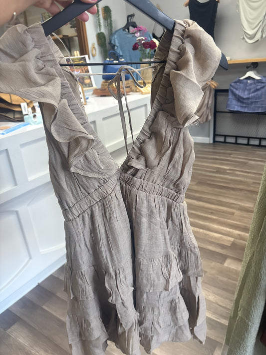 V neck taupe dress