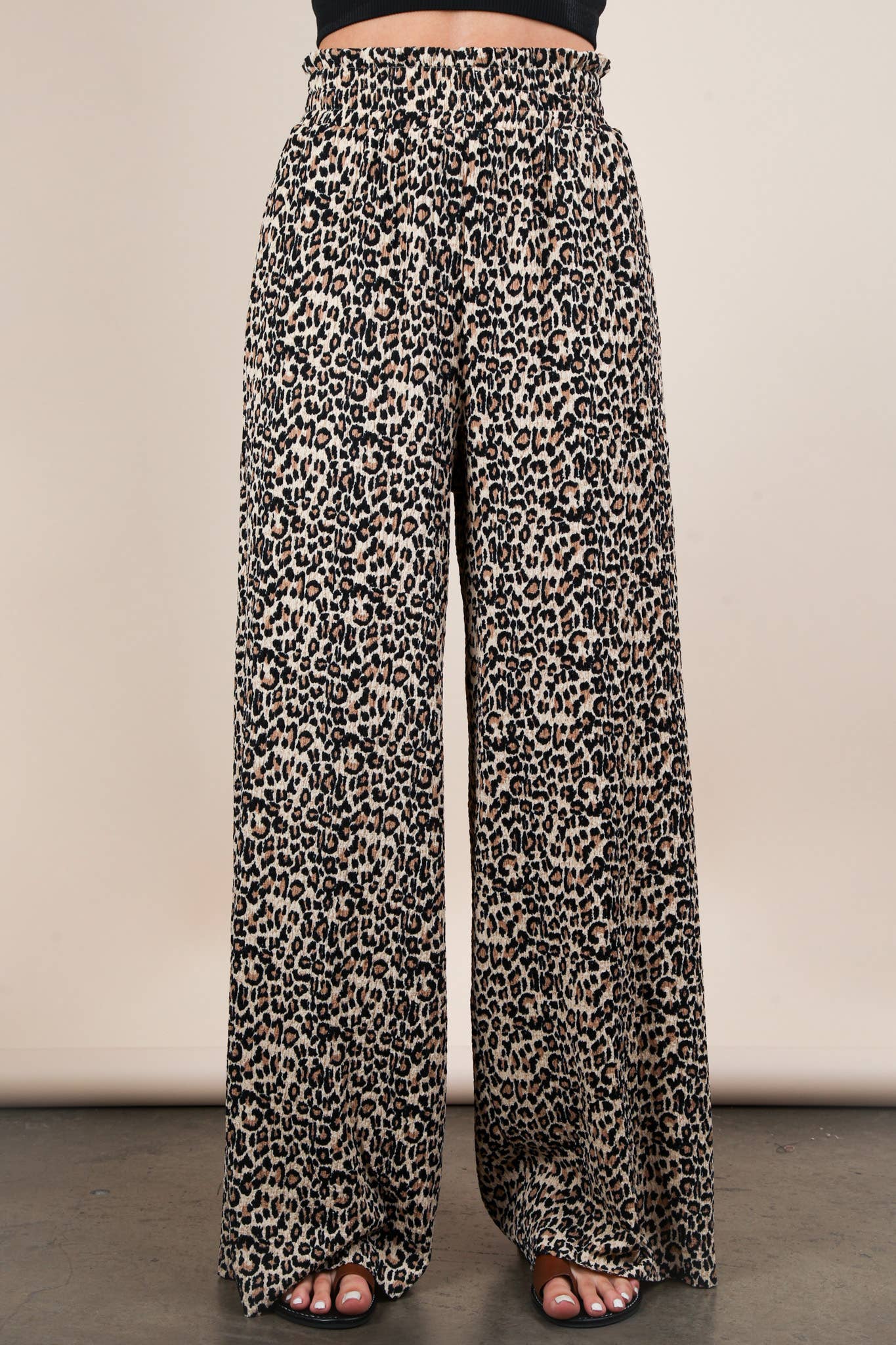 Leopard Print Wide Leg Pleated Pants
