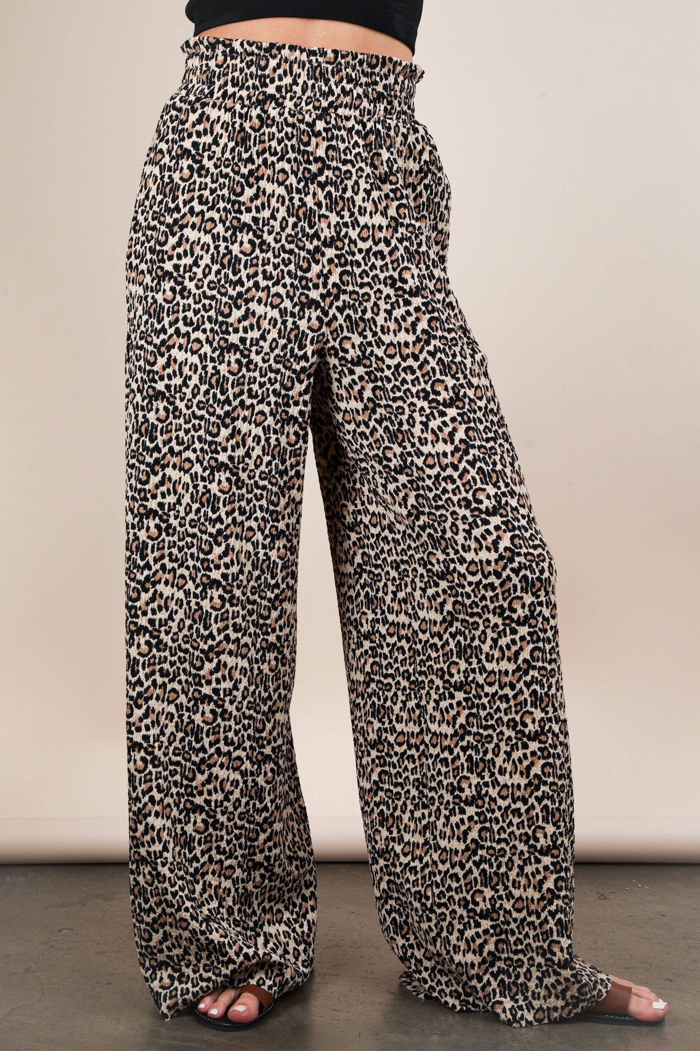 Leopard Print Wide Leg Pleated Pants